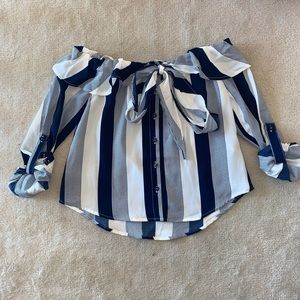 Navy and White Striped Off the Shoulder Top